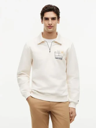 Sudadera polo con logo floral y cremallera de un cuarto