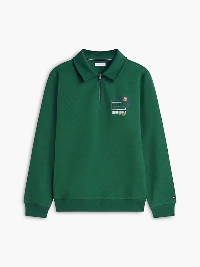 Sudadera polo con logo floral y cremallera de un cuarto Sudadera polo con logo floral y cremallera de un cuarto