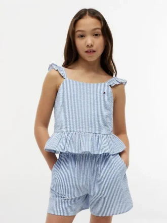 Top con volantes de seersucker a rayas para niña