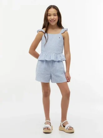 Top con volantes de seersucker a rayas para niña