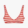 Top de bikini de rayas con cuello redondo