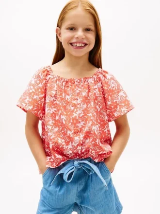 Top infantil con estampado tropical y mangas abullonadas