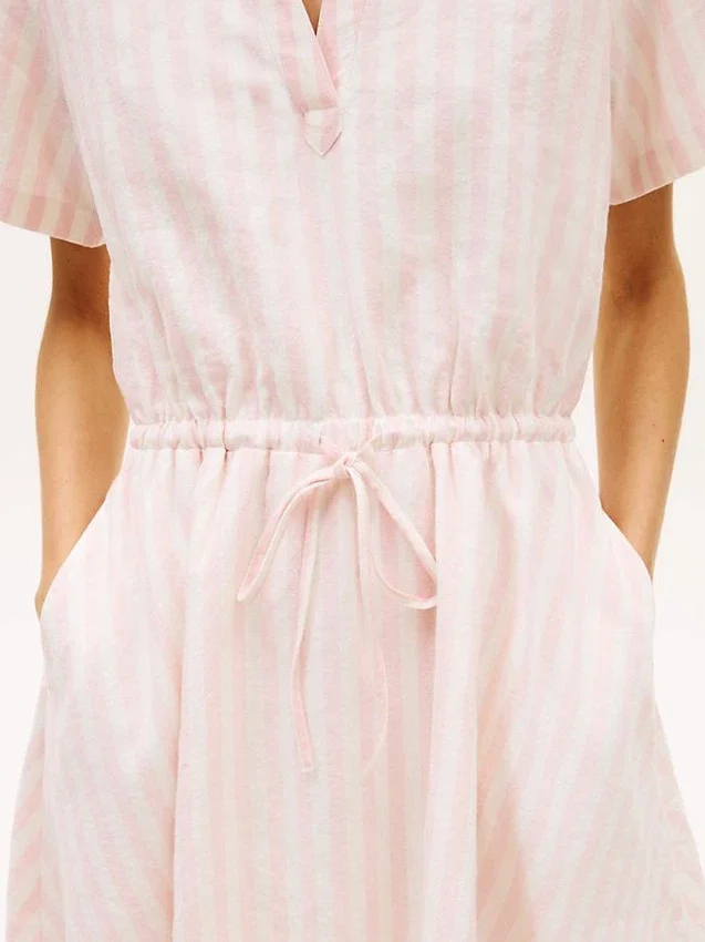 Vestido básico de mezcla de lino a rayas Vestido básico de mezcla de lino a rayas