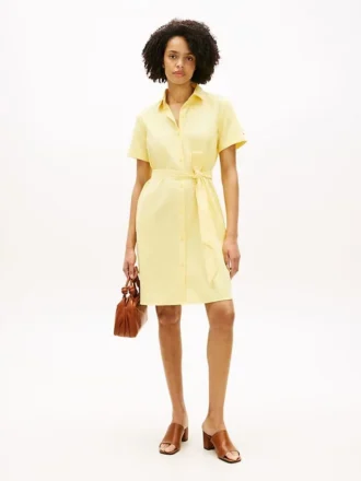 Vestido camisero con cinturón de mezcla de lino y algodón