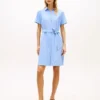 Vestido camisero con cinturón de mezcla de lino y algodón