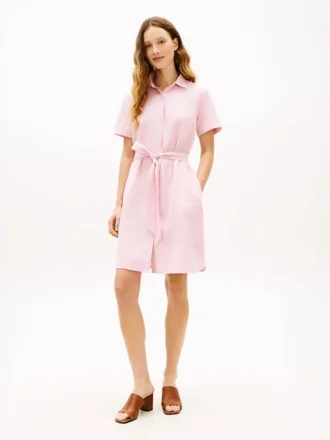 Vestido camisero con cinturón de mezcla de lino y algodón