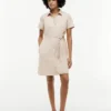 Vestido camisero con cinturón de mezcla de lino y algodón