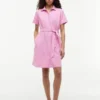 Vestido camisero con cinturón de mezcla de lino y algodón