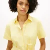 Vestido camisero con cinturón de mezcla de lino y algodón