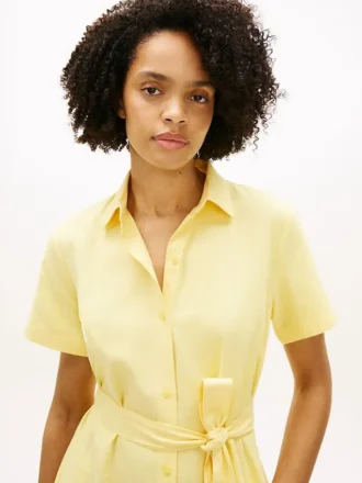 Vestido camisero con cinturón de mezcla de lino y algodón