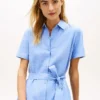 Vestido camisero con cinturón de mezcla de lino y algodón