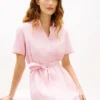 Vestido camisero con cinturón de mezcla de lino y algodón