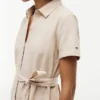 Vestido camisero con cinturón de mezcla de lino y algodón