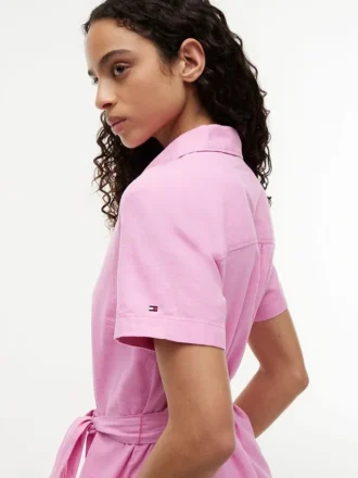 Vestido camisero con cinturón de mezcla de lino y algodón