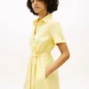 Vestido camisero con cinturón de mezcla de lino y algodón
