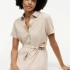 Vestido camisero con cinturón de mezcla de lino y algodón