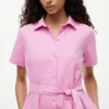 Vestido camisero con cinturón de mezcla de lino y algodón