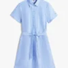 Vestido camisero con cinturón de mezcla de lino y algodón