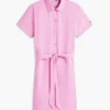Vestido camisero con cinturón de mezcla de lino y algodón