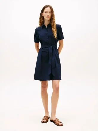 Vestido camisero con cinturón y mangas abullonadas