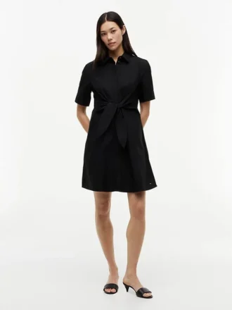 Vestido camisero con lazo delantero de mezcla de lino