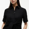 Vestido camisero con lazo delantero de mezcla de lino