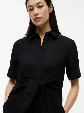Vestido camisero con lazo delantero de mezcla de lino