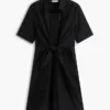 Vestido camisero con lazo delantero de mezcla de lino