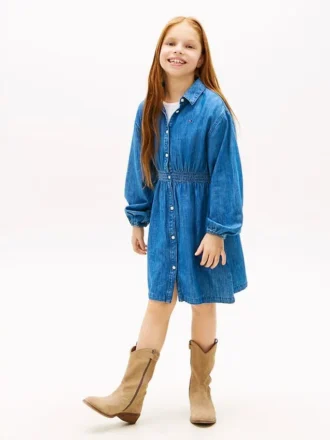 Vestido camisero de cambray para niña Vestido camisero de cambray para niña
