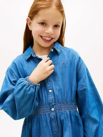 Vestido camisero de cambray para niña Vestido camisero de cambray para niña
