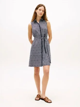 Vestido camisero de crepé con estampado TH Grid y cinturón