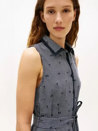 Vestido camisero de crepé con estampado TH Grid y cinturón