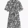 Vestido camisero de mezcla de lino con estampado tropical