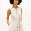 Vestido camisero de mezcla de lino y algodón a rayas