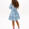 Vestido camisero de popelín a rayas con volantes para niña
