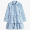 Vestido camisero de popelín a rayas con volantes para niña