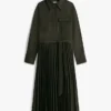 Vestido camisero de sarga plisado con cinturón