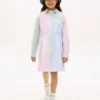 Vestido camisero elástico a rayas para niña