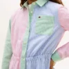 Vestido camisero elástico a rayas para niña