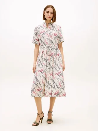 Vestido camisero midi de lino con estampado animal