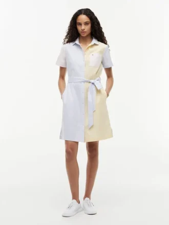 Vestido camisero Oxford de rayas múltiples