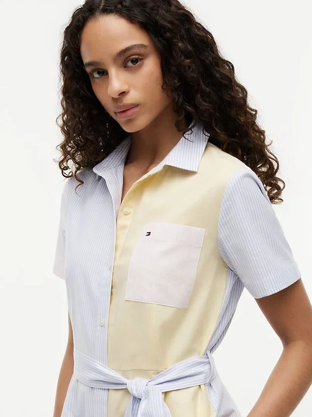 Vestido camisero Oxford de rayas múltiples Vestido camisero Oxford de rayas múltiples