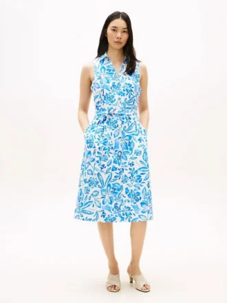 Vestido camisero sin mangas con cinturón de mezcla de lino