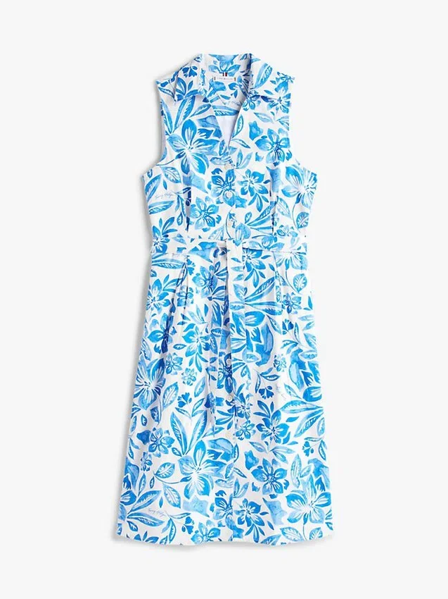 Vestido camisero sin mangas con cinturón de mezcla de lino Vestido camisero sin mangas con cinturón de mezcla de lino