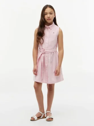 Vestido camisero sin mangas con cinturón para niña Vestido camisero sin mangas con cinturón para niña