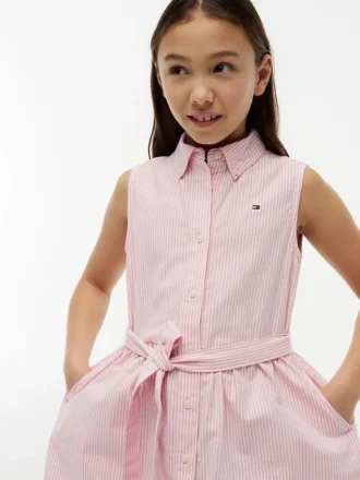 Vestido camisero sin mangas con cinturón para niña Vestido camisero sin mangas con cinturón para niña
