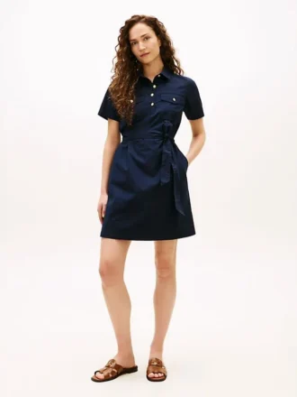 Vestido camisero utilitario de manga corta con cinturón Vestido camisero utilitario de manga corta con cinturón