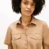 Vestido camisero utilitario de manga corta con cinturón Vestido camisero utilitario de manga corta con cinturón