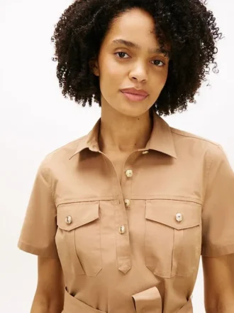 Vestido camisero utilitario de manga corta con cinturón