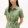 Vestido camisero utilitario de manga corta con cinturón Vestido camisero utilitario de manga corta con cinturón